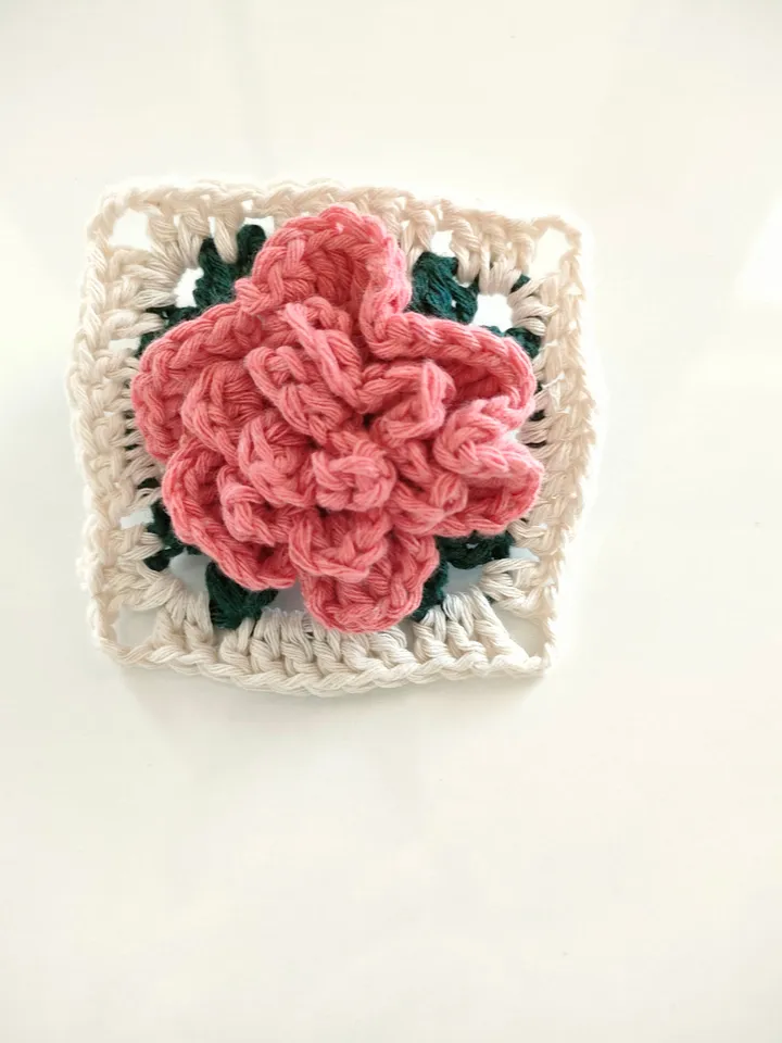 Granny square crochet pattern, 3D flower granny square, rose crochet pattern