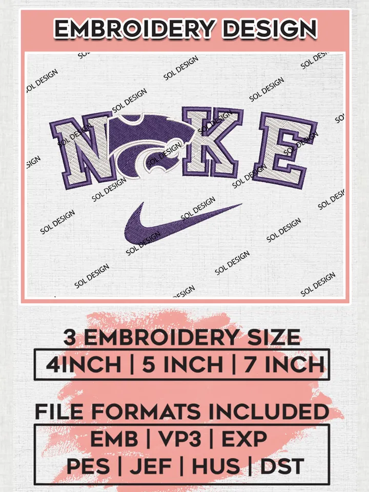 Nike Kansas State Wildcats Machine Embroidery Design, NCAA Kansas State Wildcats Embroidery Design Design files, NCAA Embroidery Designs, NCAA Machine Embroidery Designs, Digital Download