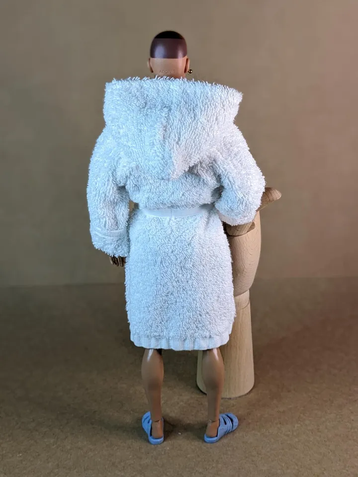 White terry bathrobe with a hood for 13 inch fashion male doll (FR Homme, Poppy Parker, Adonis)