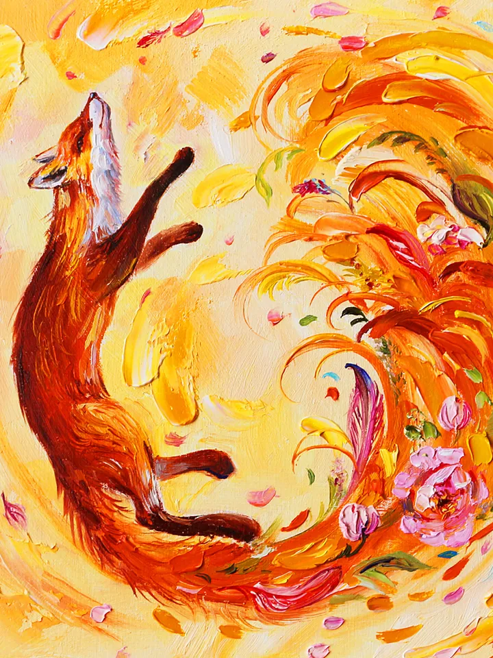 Fox Oil Painting Original Textured Handmade Fox Artwork 10 by 10 inches