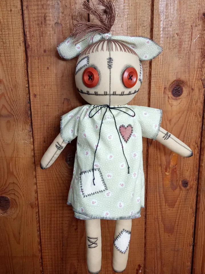 Handmade Doll With Button Eyes (Pale Green)