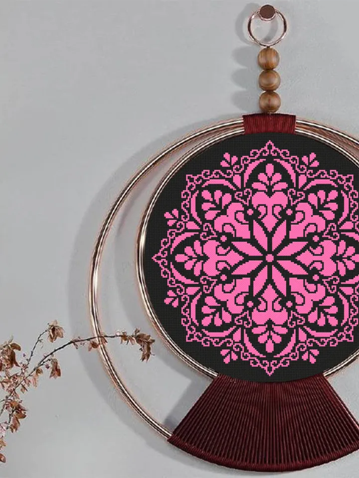 Mandala cross stitch pattern download PDF Monochrome cross stitch Flower mandala ornament cross stitch chart Easy mandala digital PDF #M114