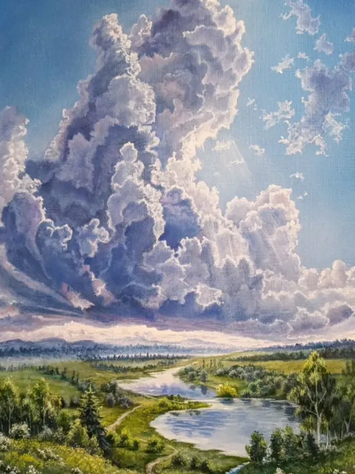 Painting on canvas “Clouds”, oil, size 30 x 40 cm