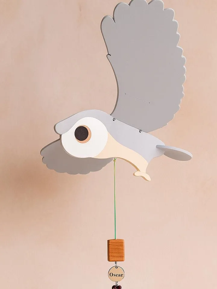 Wooden Owl Mobile β Handmade Flying Bird Toy with Moving Wings, Natural Wood Nursery Decor, Forest Animal Gift for Kids or Garden Display