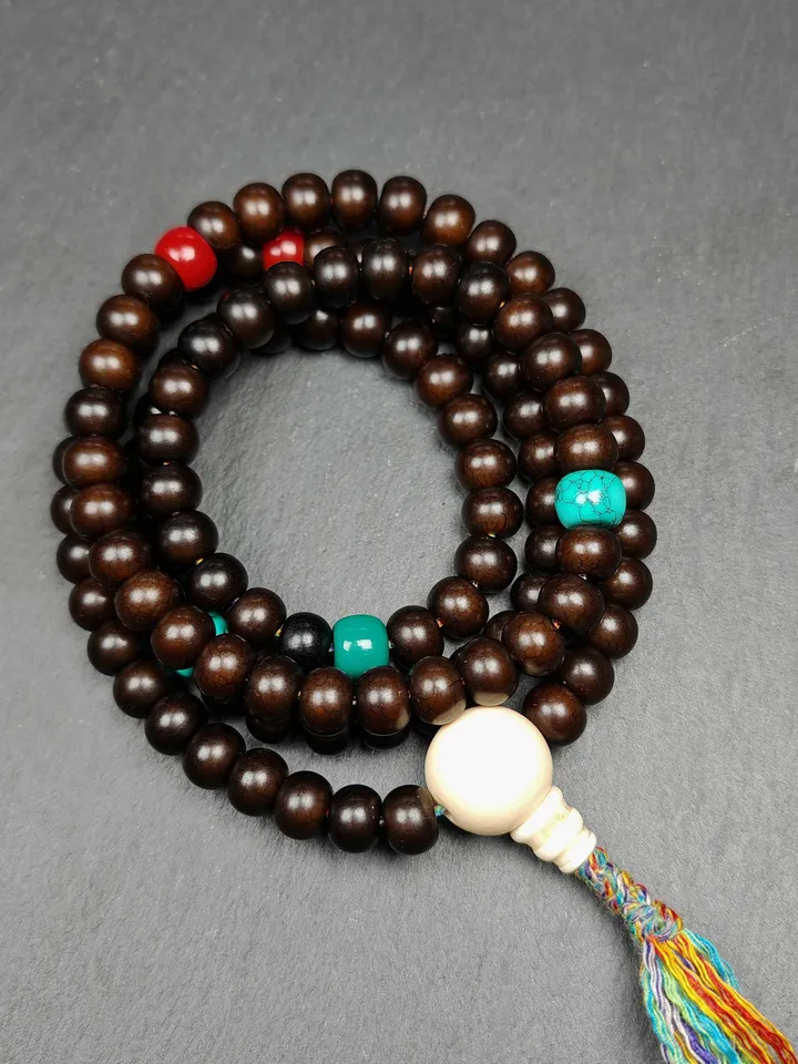 Gandhanra Old Tibetan 108 Prayer Beads,9.6mm Bodhi Root Bead Mala Necklace,Meditation Rosary,Spiritual Gift, 33" Length
