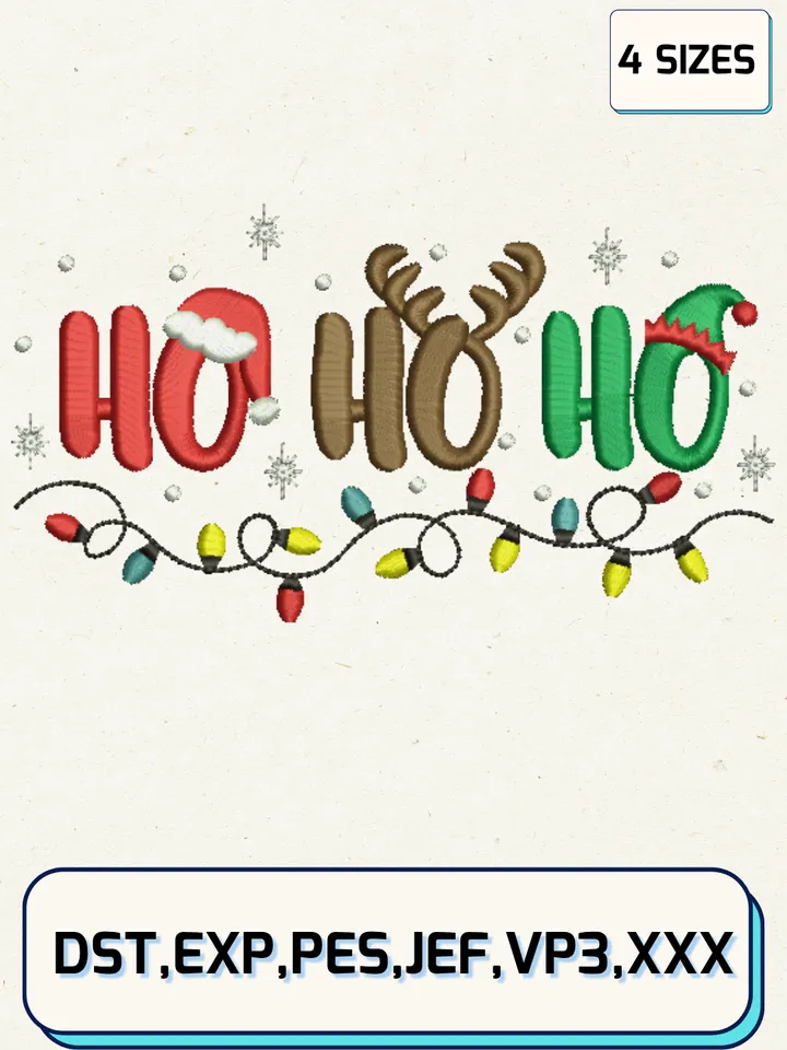 Ho Ho Ho Christmas Embroidery Designs,Christmas Embroidery Designs,Machine Embroidery Files,4 Sizes