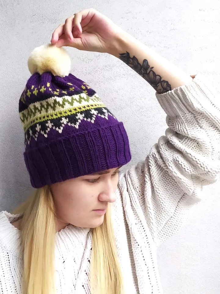 Warm winter bright handmade womens hat