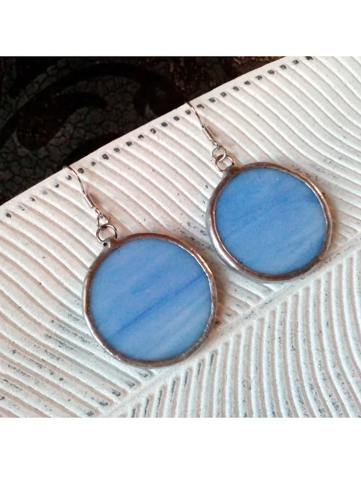 Stained glass blue earrings, stainglass cute earrings, Dangle earrings, Geometric earrings, Round stained glass
