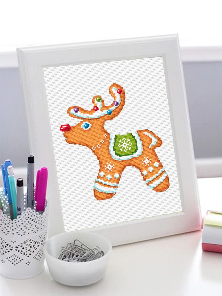 Christmas gingerbread cross stitch pattern download PDF Christmas deer cross stitch chart, Cute small cross stitch Gingerbread ornament #N88