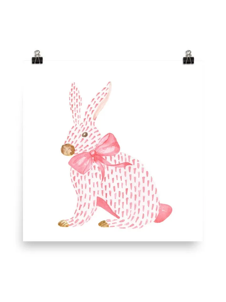 Pink Rabbit Watercolor Painting, Chinoiserie Rabbit, Pink Bunny Nursery, Baby Easter, Chinoiserie Bow Art, Pink Bow Art, Girls Room Decor