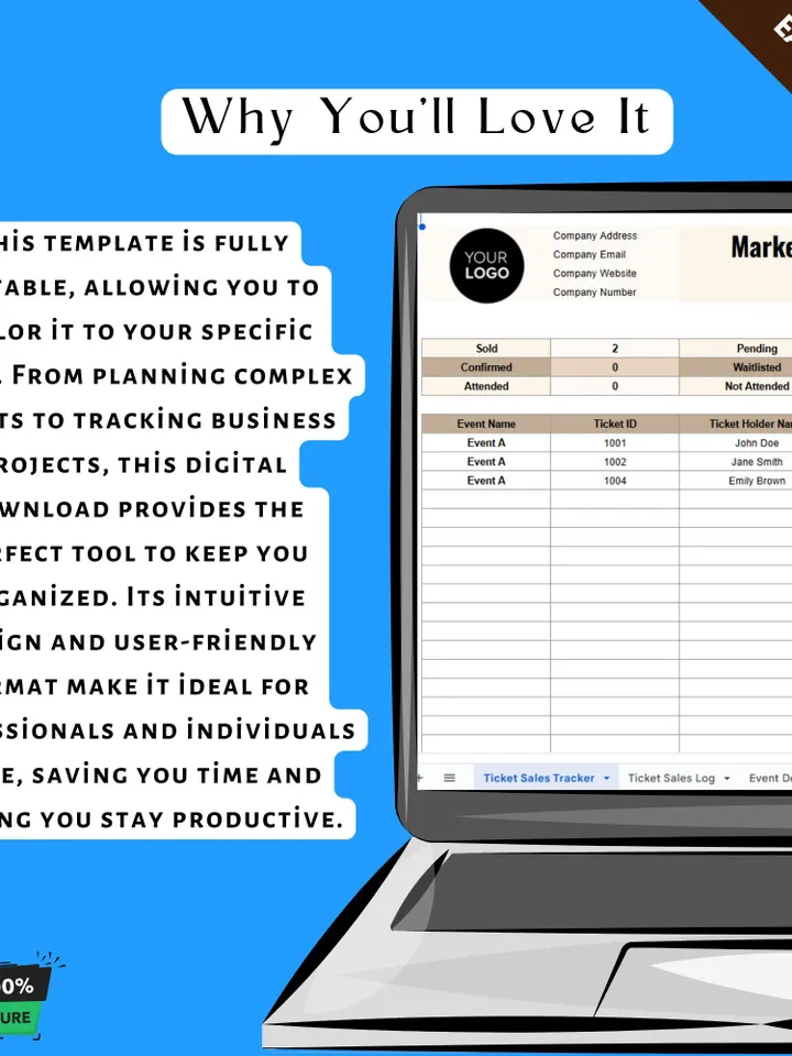 Marketing Event Ticket Sales Tracker Template, Editable Google Sheets, Sales Performance Monitoring Tool