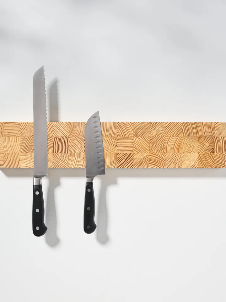 Wall Mounted Magnetic Knife Holder Made from Upcycled End Grain Southern Yellow Pine