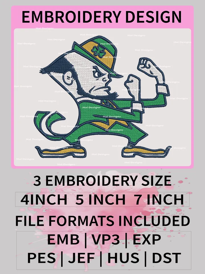 NCAA Notre Dame Fighting Irish Embroidery File, 3 Sizes, 6 Formats, NCAA Machine Embroidery Design, NCAA Logo, NCAA Teams