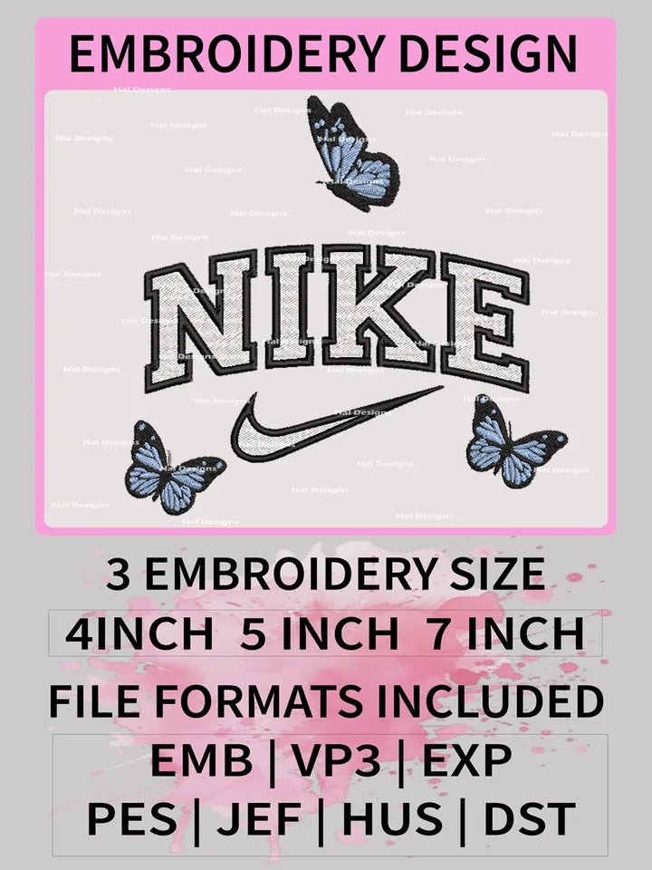 Nike With Buffterfly Embroidery Designs, Butterfly Machine Embroidery Design, Nike Embroidery Design, Embroidery Machin
