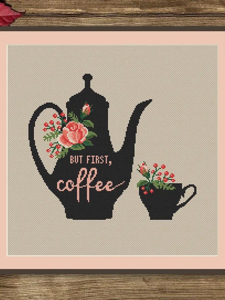 But First Coffee Cross Stitch Pattern, Kitchen Cross Stitch, Embroidery Coffee , Cup of Tea Cross Stitch Pattern, Modern Cross Stitch #kt003