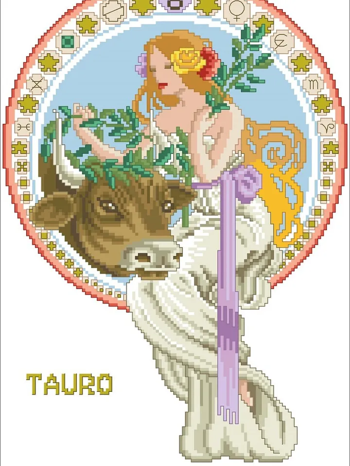 Vintage Cross Stitch Pattern Zodiac Sign Taurus Counted Digital Download PDF