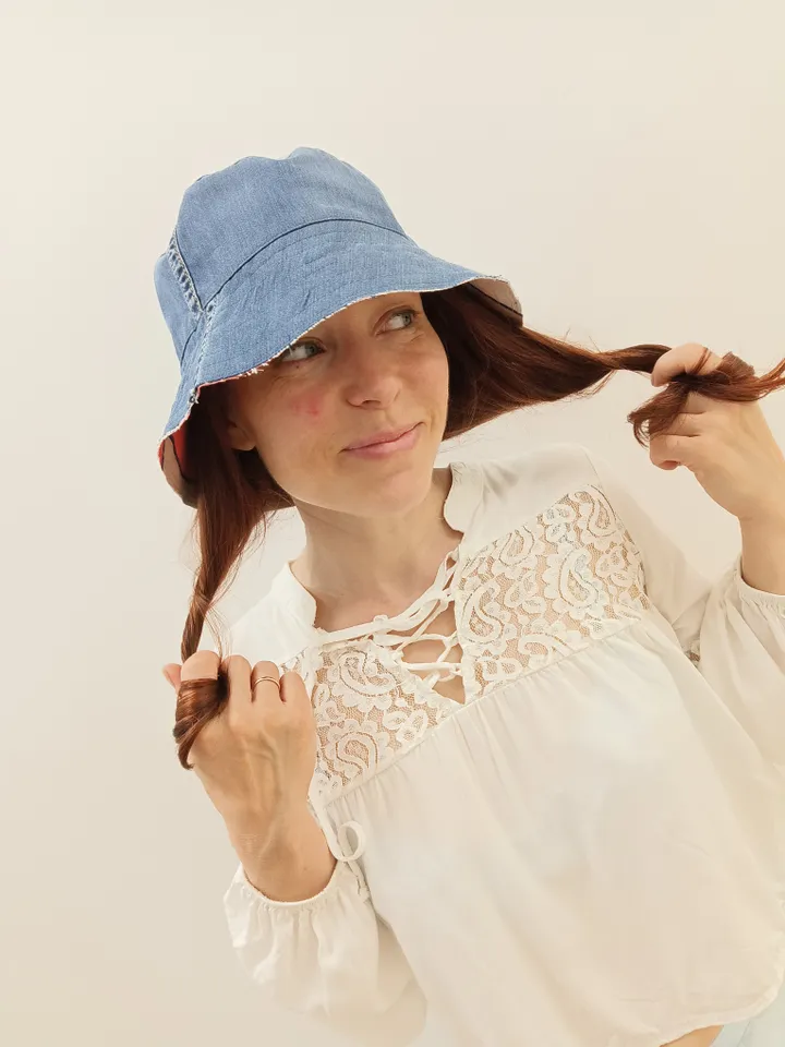 Bucket hat denim and cotton hat for beach and travel essential for everyone. Unisex hat, double-sided cap.