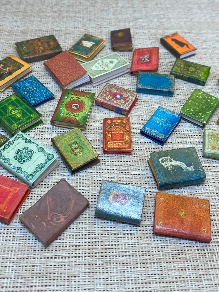 A set of books for filling bookcases in scale 1:12. Imitation books. Handmade. Dollhouse miniature. 30 books.