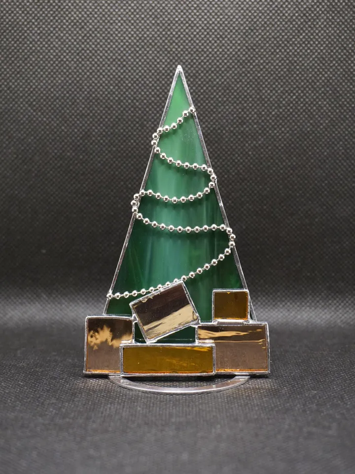 Stained Glass Christmas Tree , Shelf Table Sitter Decor , Tabletop , Art hanging Suncatcher suspension