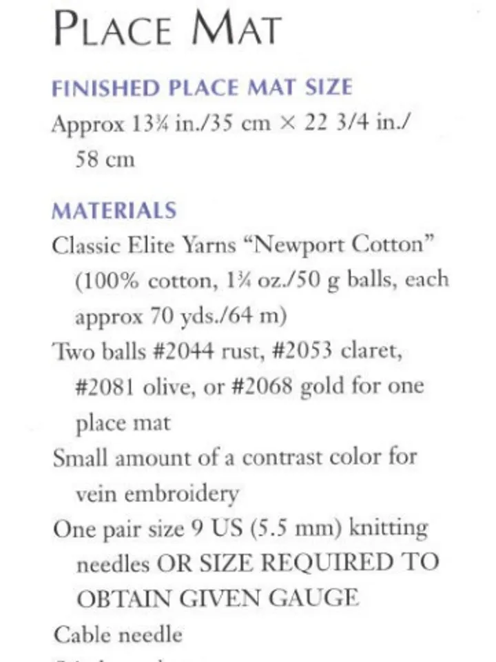 Knitting Pattern Vintage Cable Leaf Place Mat and Pillow Digital Download PDF