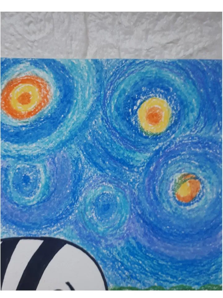Cat Gogh Starry Night Oil Pastel Art, Abstract Artwork, Outsider Drawing