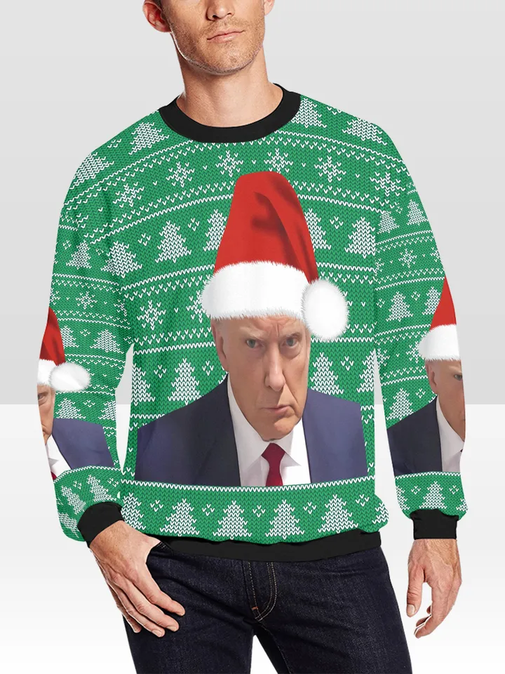 Trump Mugshot Santa Ugly Christmas Sweater
