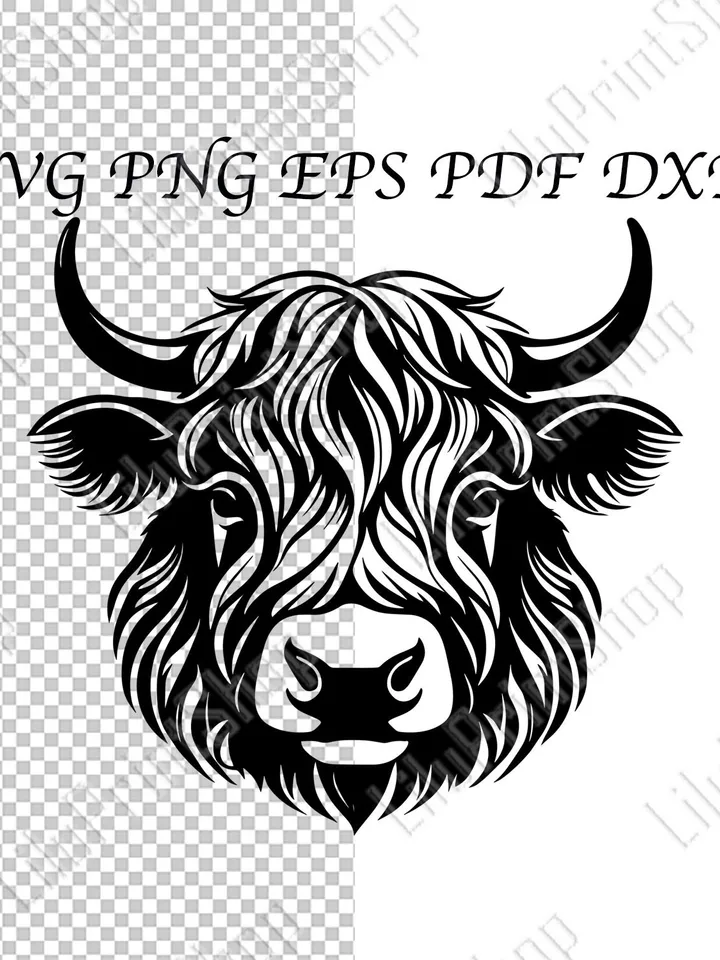 Highland cow head svg, bull cut file, farm animal life cut file for Cricut Silhouette with format сnc, png, eps, dxf, pdf. Instant download
