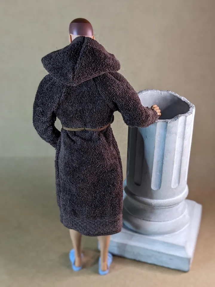 Brown terry bathrobe with a hood for 13 inch fashion male doll (FR Homme, Poppy Parker, Adonis)