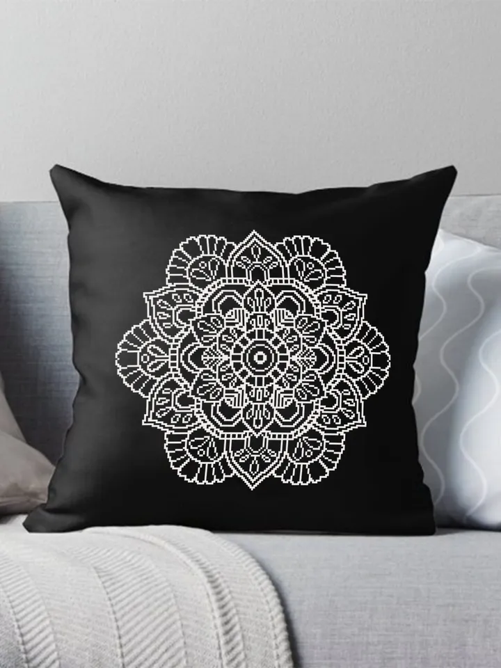 Mandala cross stitch pattern download PDF, Floral ornament cross stitch chart, Monochrome mandala hand embroidery, Easy beginner stitch #M59