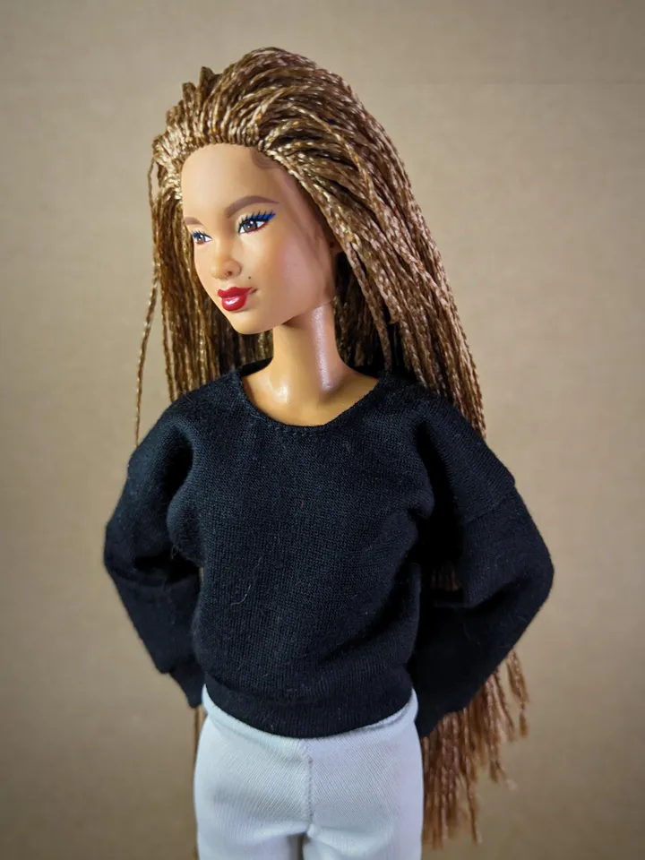 Black long-sleeve shirt for 1/6 scale fashion female dolls