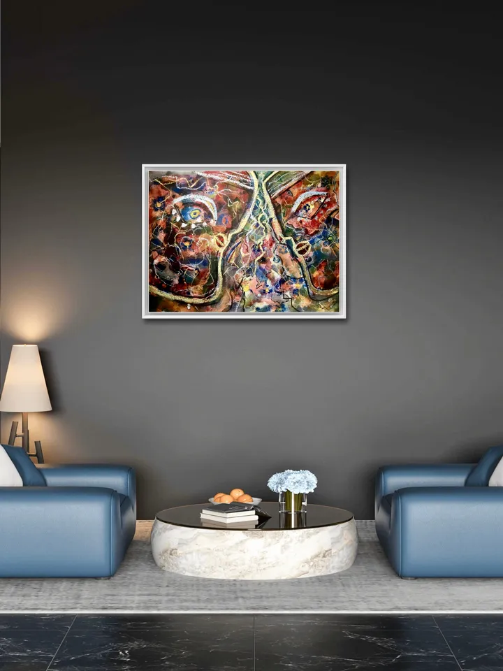 Original Abstract fantasy faces, watercolour mix media one of a kind painting on watercolour 400 g paper,home decoration or gift.