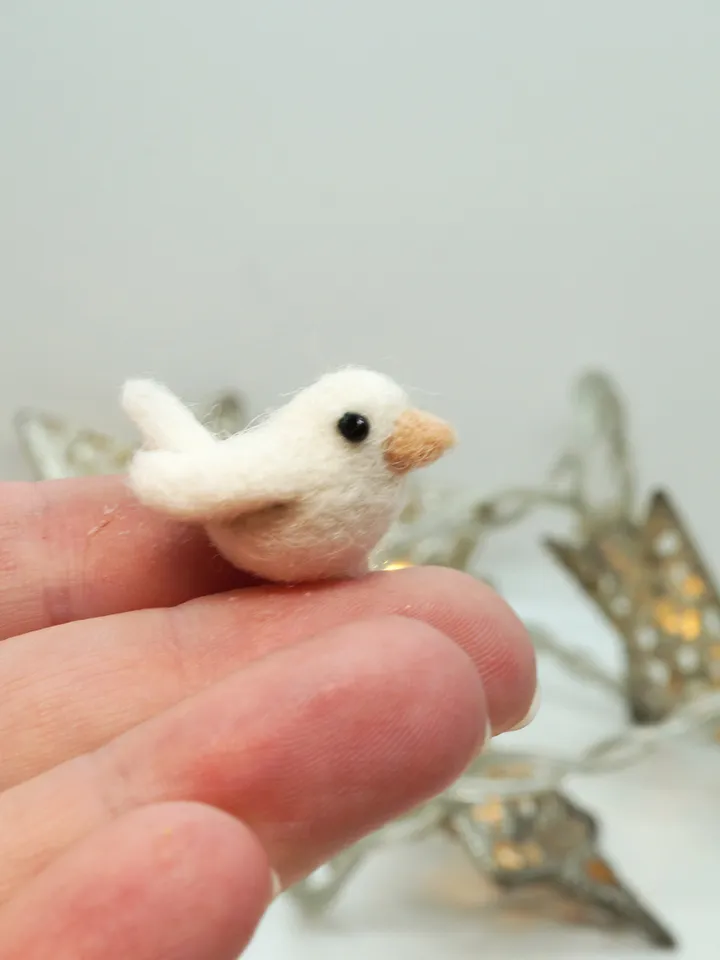 Tiny needle felted white wren, miniature bird, made to order