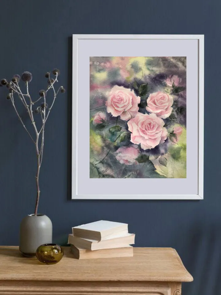 Roses Original Watercolor Painting Pink Flowers Wall Art Floral Artwork