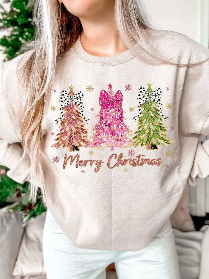 Colorful Coquette Glitter Christmas Tree Png, Girly Christmas Tree Design, Bright Color Merry Christmas Coquette Bow Dalmatian, brushstroke