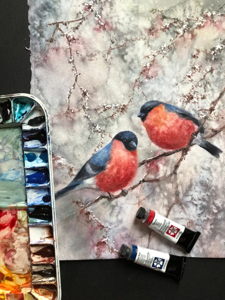 Birds Painting Original Watercolor Painting Animal Wall art Birds Artwork