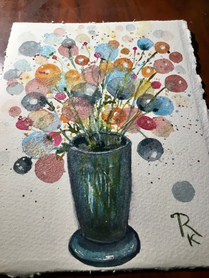 Fantasy Flowers in a vase original watercolor painting,floral fantasy wall art,small watercolor painting wall decoration,gift.