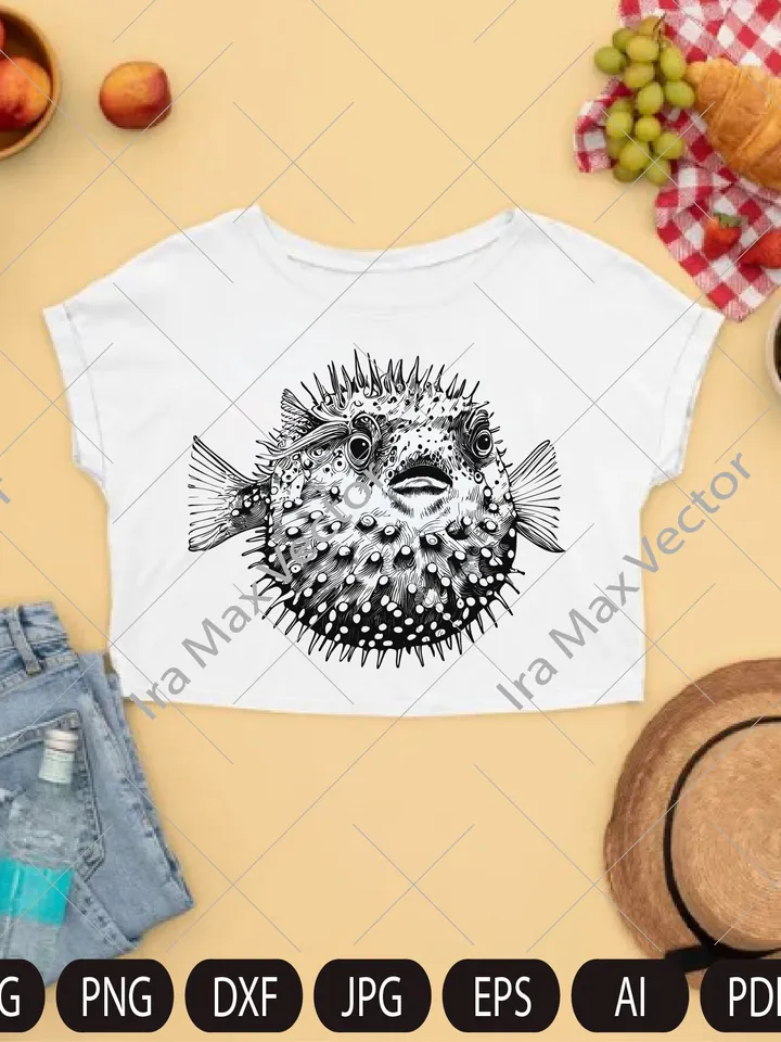 Puffer Fish SVG, Puffer Fish detailed, Ocean Animals SVG, Startled Spiny Puffed Pufferfish, Cut Files, Silhouette Cut Files, Vector files