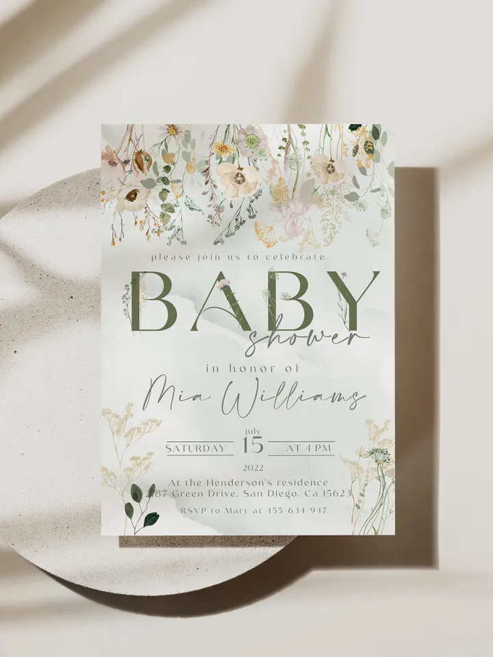 Rustic Boho Baby Shower Invitation; Boho Flowers Baby shower; Floral baby shower editable template ; Greenery Baby shower invitation DIY