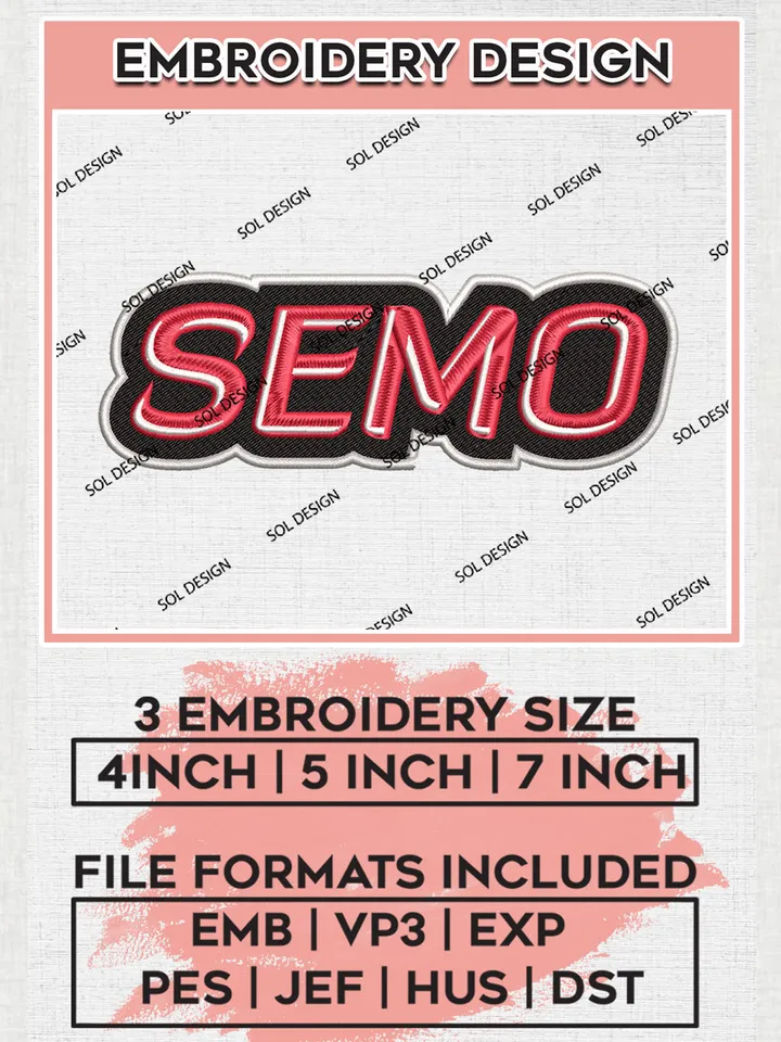 SEMO Redhawks Team Logo Embroidery Design Files, NCAA Southeast Missouri State Redhawks Machine Embroidery, NCAA Teams, 3 sizes, NCAA Machine embroidery designs, Digital Download