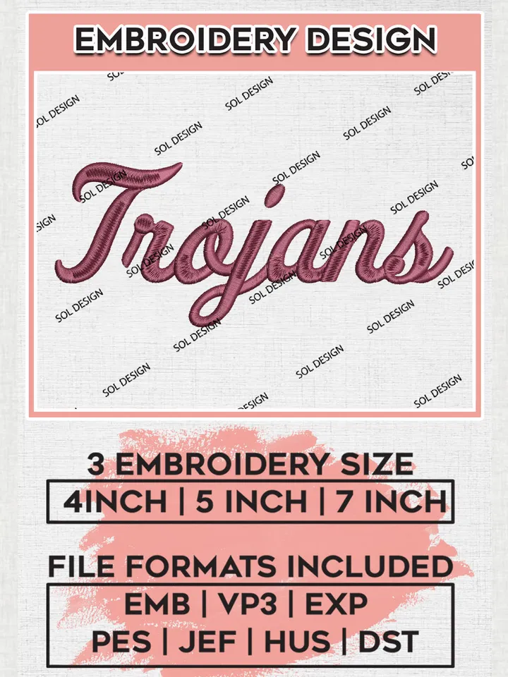 NCAA Trojans College Team Writing Logo Embroidery Design Files, NCAA Little Rock Trojans Machine Embroidery, NCAA Teams, 3 sizes, NCAA Machine embroidery designs, Digital Download