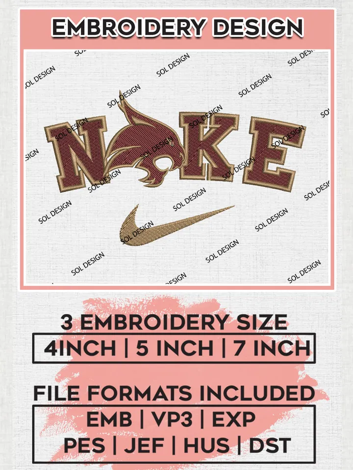 Nike Texas State Bobcats Machine Embroidery Design, NCAA Texas State Bobcats Embroidery Design files, NCAA Embroidery Designs, NCAA Machine Embroidery Designs, Digital Download