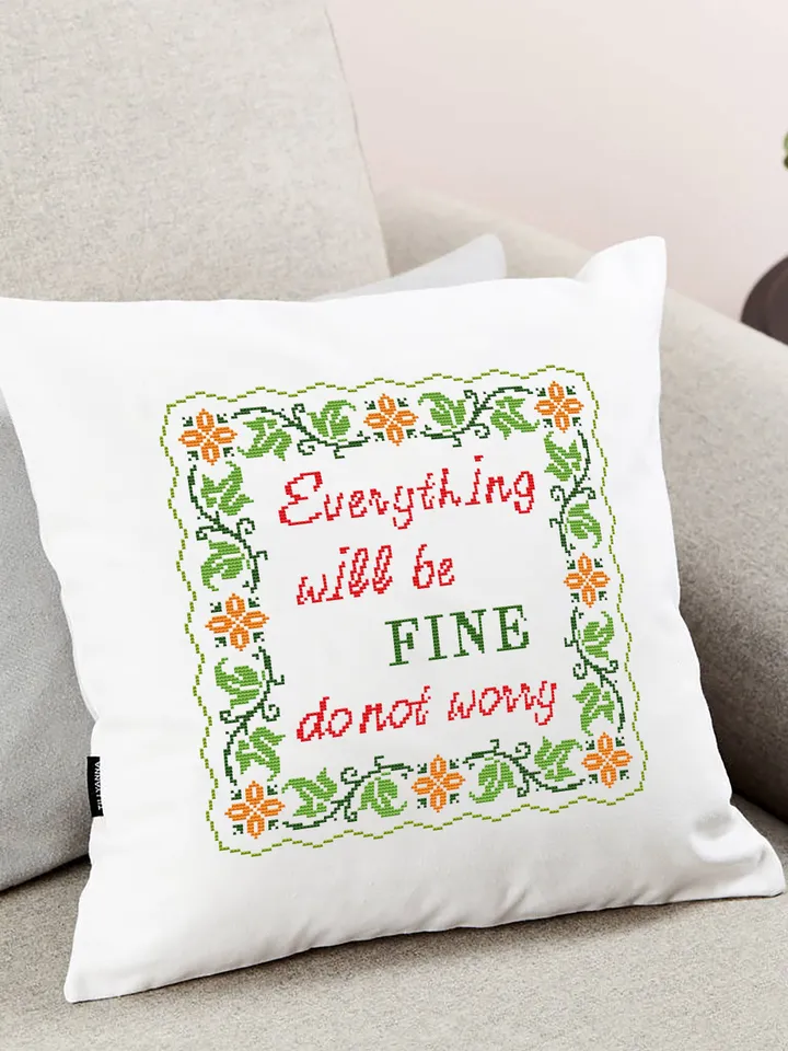 Framed quote cross stitch pattern PDF Everything will be fine Floral frame cross stitch download PDF, Folk ornaments hand embroidery #Q2