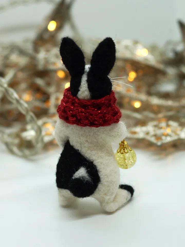 Oswald the rabbit, needle felted black and white rabbit, Christmas gift, made to order
