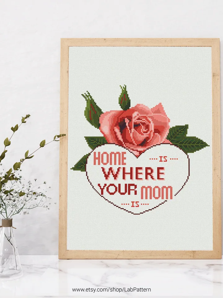 Home is Mom Cross stitch pattern | Embroidery Pattern | Instant Download | Embroidery Designs