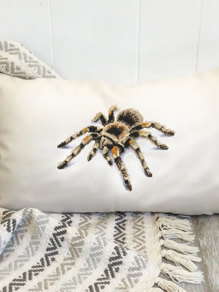 Tarantula spider cross stitch pattern download PDF Spooky animal cross stitch chart, 3d spider embroidery PDF, Horror tarantula pattern #D10
