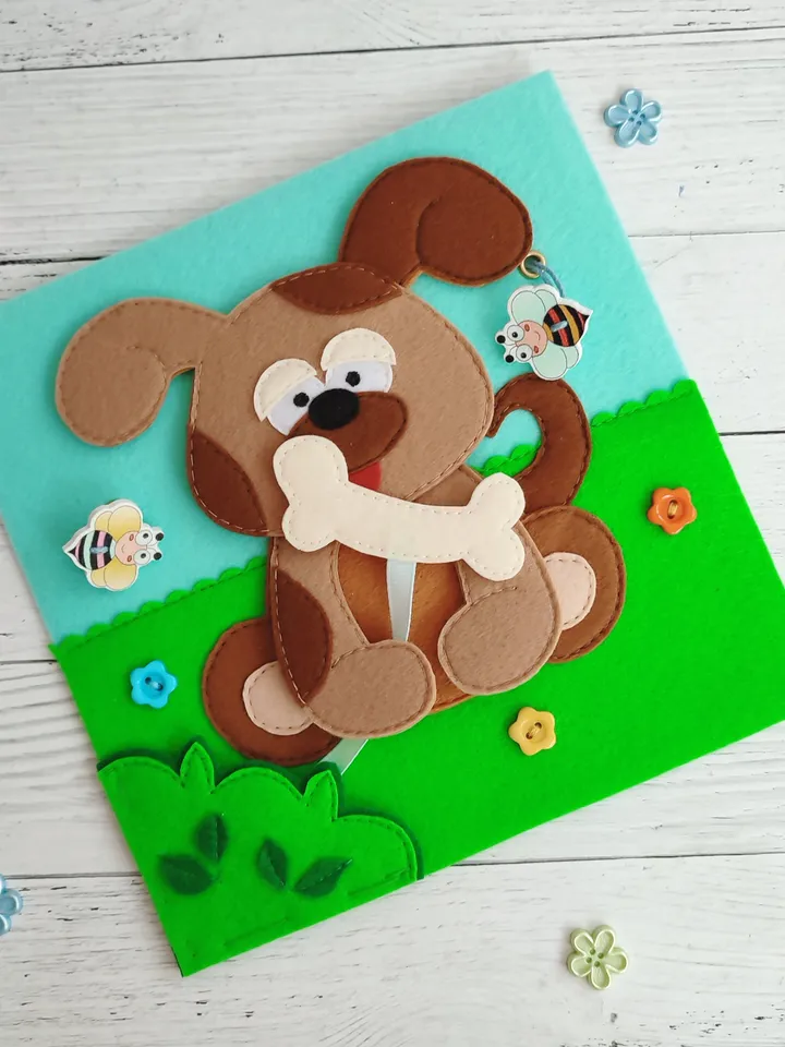 Dog Quiet book pattern PDF & Tutorial pages, Felt activity book pattern svg, Quiet book ideas, Sensory toys, Felt sewing pattern for toddler