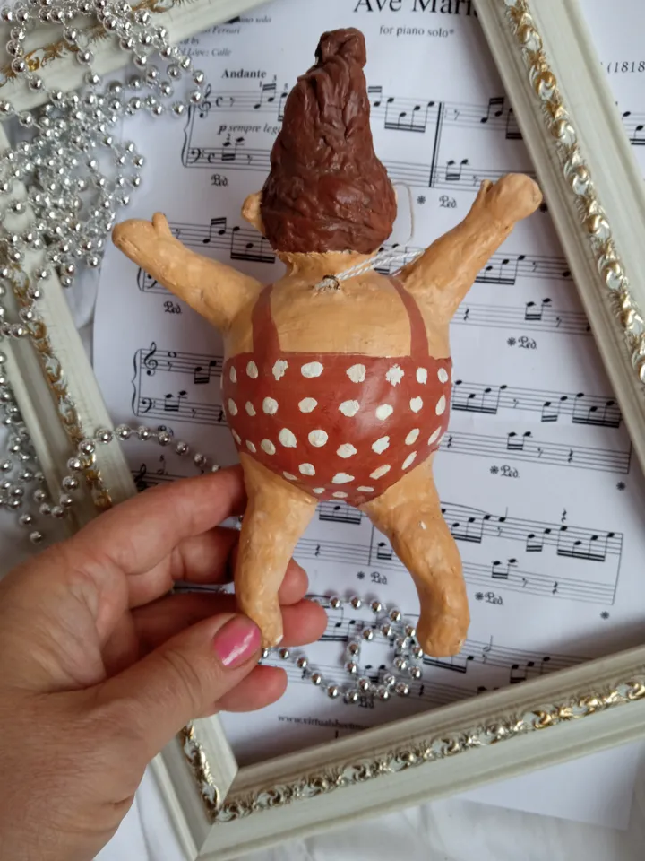 Whimsical Flying Woman Ornament - Unique Handmade Decor or Fanny Gift. Christmas tree toy. Spun cotton doll Holidays gifts