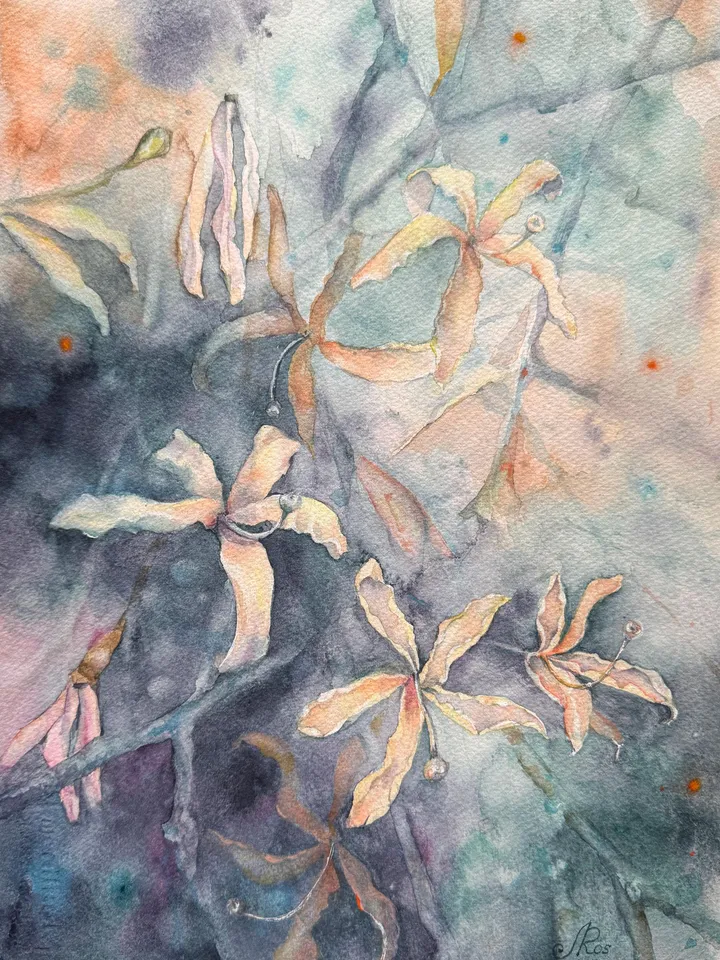 Flowers Original Painting Floral Watercolor Blooming Tree Painting
