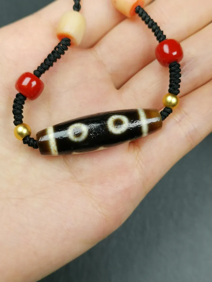 Gandhanra Vintage Tibetan 3 Eyes Dzi Bead Amulet,Protection Jewelry for Good Fortune