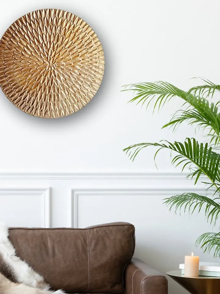 Gold textural wall decor Sofa background wall art Round gold decor handmade